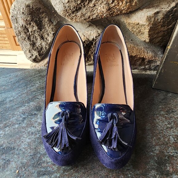 LEHOOR Chunky Block High Heel Fringed Round Toe Slip On Dress Loafers Size 8.5 - Picture 9 of 16